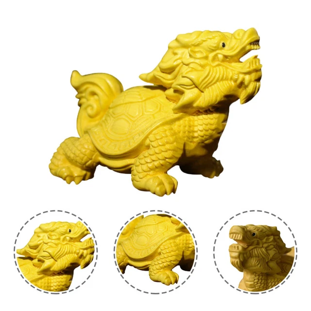 Dragon Turtle Ornament Boxwood Hand Carved Statue Wooden Animal