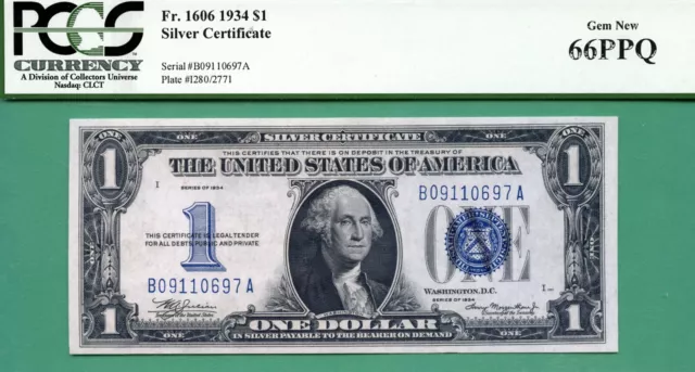 1934 $1 SC - PCGS GEM 66 PPQ - Fr 1606 - SERIAL NUMBER STARTS WITH 0-911-0!!
