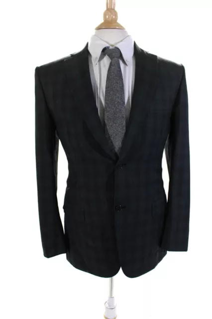 Brioni Mens Dark Gray Wool Plaid Two Button Long Sleeve Blazer Jacket Size IT 40