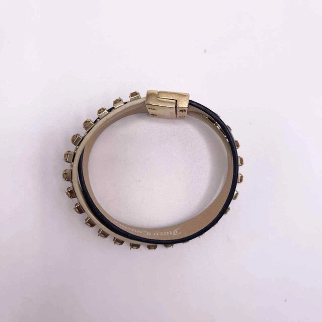 Juicy Couture Bracelet Gold Tone Crystal Black Faux Leather 6.5" Costume Jewelry