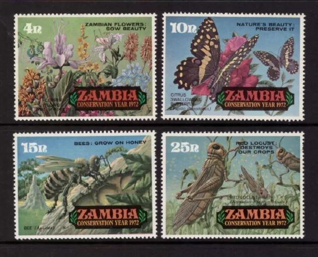 Zambia 1972 Insects Nature Set estampillas como nuevas montadas