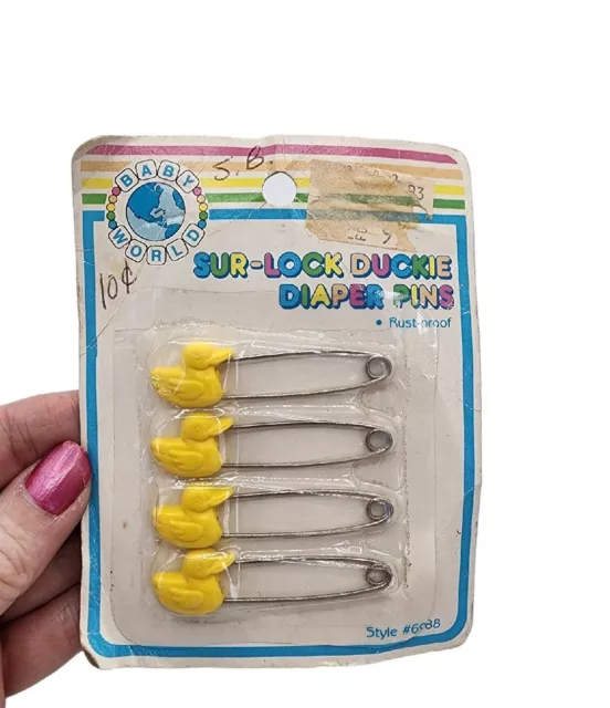 Vintage Yellow Duck Diaper Pins 4 Pack New Old Stock 80s Adult Baby Accessories