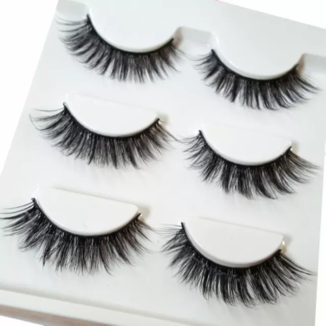 3 Pair 3D Natural Bushy Cross False Eyelashes Mink Hair Eye Lashes Black 3