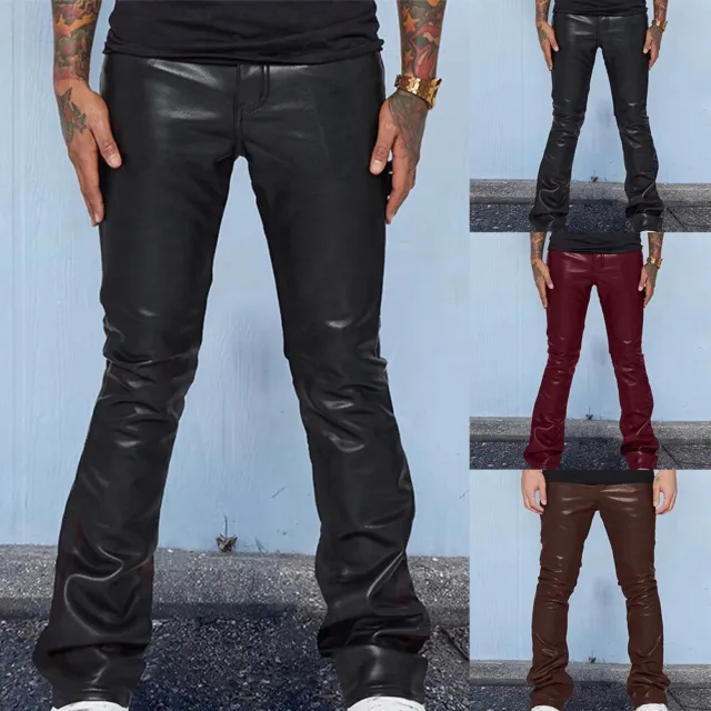 Pantaloni vintage hip hop punk finta pelle pantaloni sottili da uomo neri M 2XL