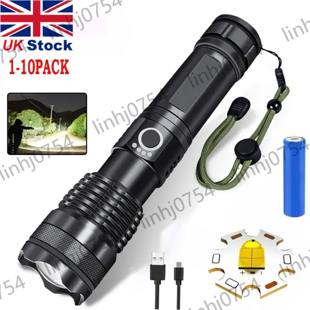 Powerful LED Flashlight Super Bright Torch 9900000LM Work Lamps USB Rechargeable