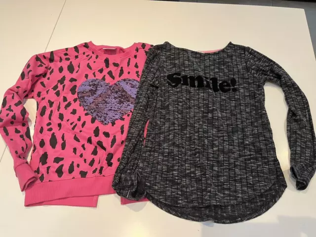 Girls Bundle Pink Reversible Heart Sweatshirt Jumper Sweater Smile Top 12 Years