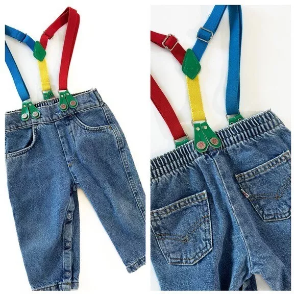 Little Levi’s VINTAGE Suspender Overall Jeans Primary Colors 18 Months Boy Girl