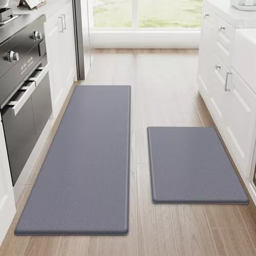 2-Piece Anti-Fatigue Cushioned Kitchen Mat Set, Non-Skid Grey Standing Mats f...