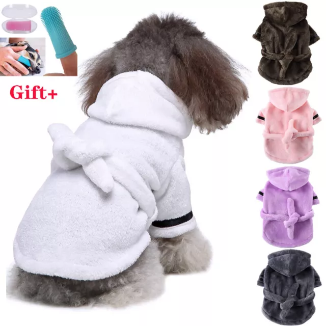 Pet Bathrobe Clothes Hoodie Dog Towel Drying Robe Soft Sleepwear Super Absorbent