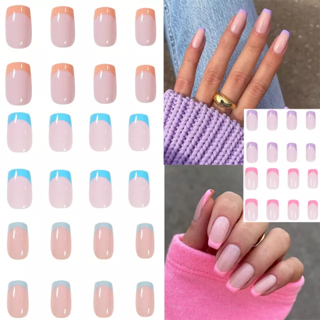 24 PIEZAS Uñas Artificiales French Line Prensa En Manicura Uñas Decoración Extensión ⭐