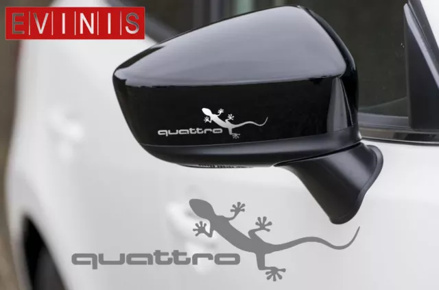 Audi Quattro Gecko Pair Silver Vinyl Symbol Mirror Decals Stickers Graphics