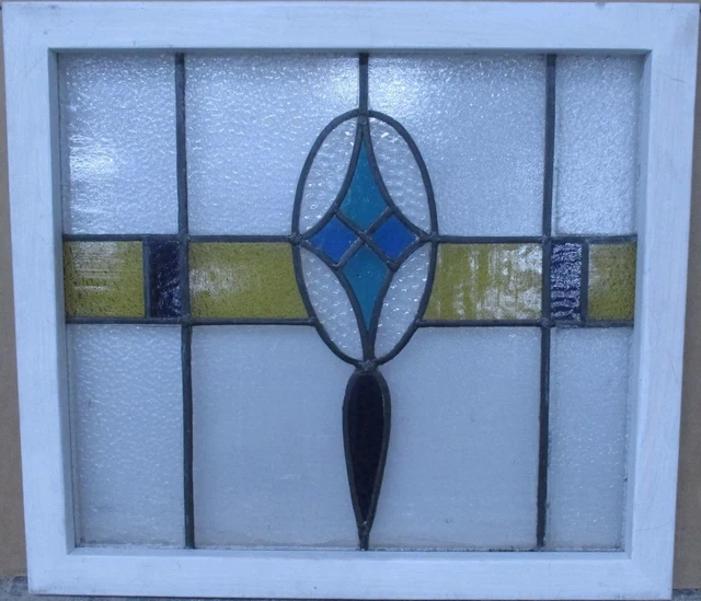 OLD ENGLISH LEADED STAINED GLASS WINDOW Cute Geometric 22.5" x 20.25"