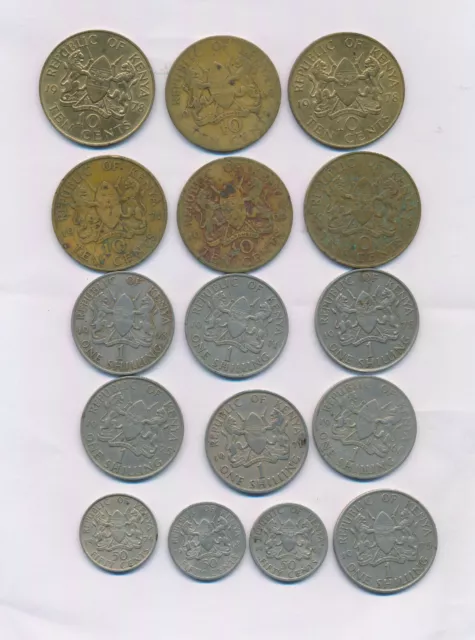 Lot 16 Münzen Coins 10-50 Cents 1 Shilling  Kenya Kenia 1974 1975 1968 1978 1971