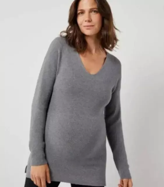 A Pea in The Pod Ribbed Knit V Neck Maternity Sweater Grey Long Sleeve Cozy Med