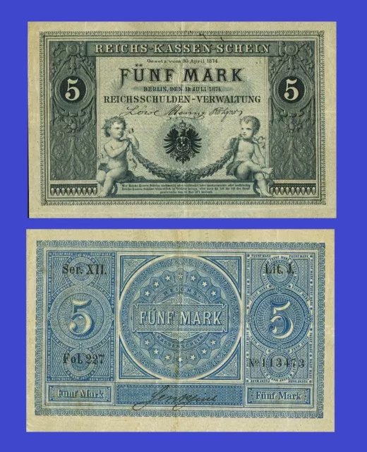 Germany Imperial Treasury Note 5 Mark 1874  -- uk      -Reproduktion