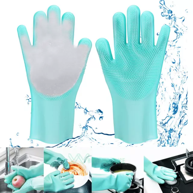 Cepillo de limpieza de esponja de guantes de goma para lavar platos de silicona 2