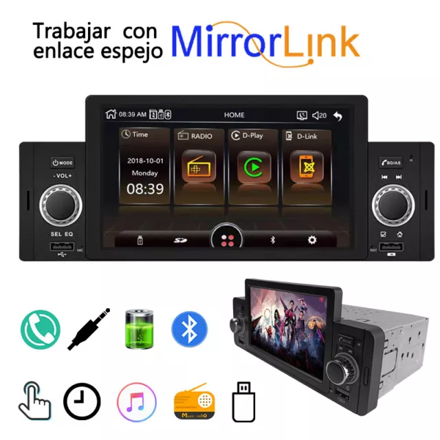 1 Din Pantalla táctil Bluetooth Radio Estéreo para coche FM 5" iOS/Android MP5