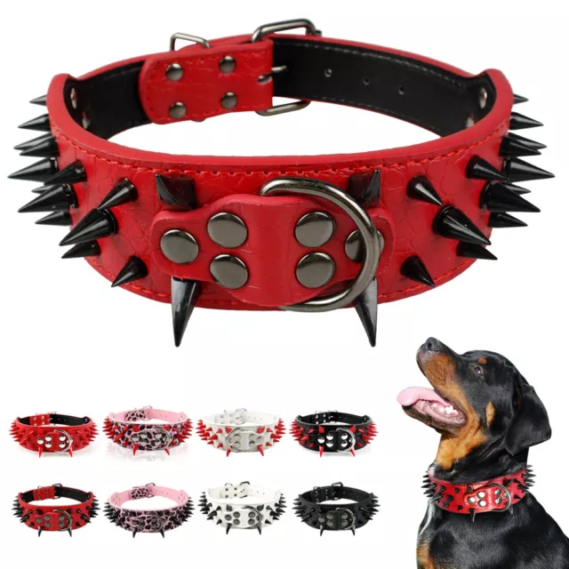 Collier à clous et pointes en PU cuir pour chien Collier rottweiler pitbull S-XL