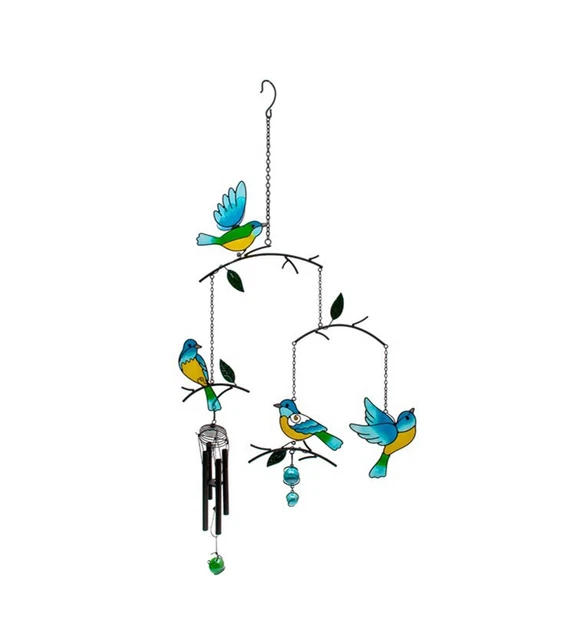 HANGING WIND CHIME Suncatcher Hanger Metal Glass Blue Bird Garden