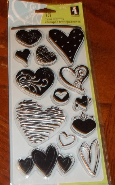 CLEAR ACRYLIC INKADINKADO STAMPS HEARTS ~ MODERN BOLD HEARTS wks CTMH blk