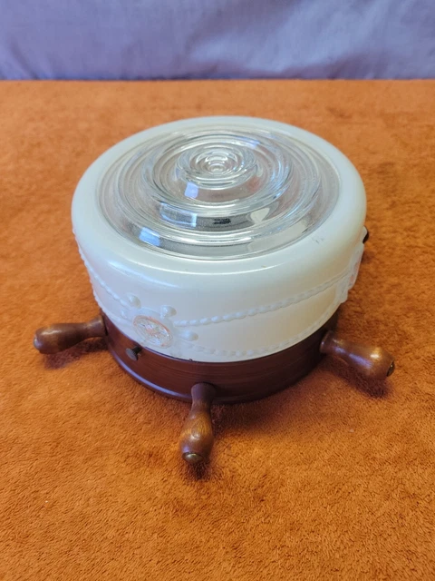 T•Vintage 1950's Nautical Captain Ship Wheel & Rope Ceiling Light Fixture Glass