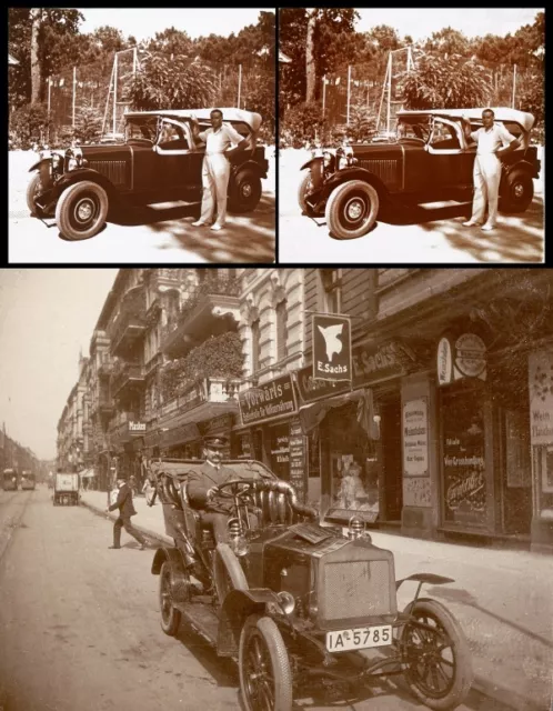 20 Stereofotos Oldtimer Autos Cars um 1910 Daimler Benz Opel Ford usw Lot 2