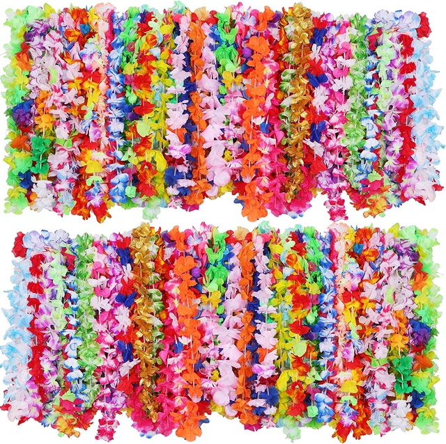 100 Pieces Mega Luau Leis Hawaiian Tropical Luau Leis Hawaiian Leis Floral Ne...