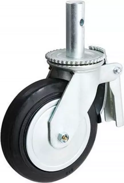 CasterHQ- 8" X 2" Scaffold Caster with Brake - Mold-ON-Rubber Wheel - Metal Thre