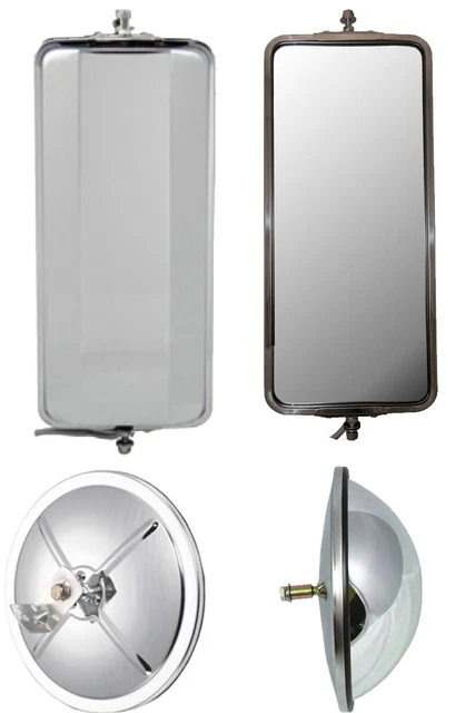 Set of Stainless Steel West Coast Mirrors and 8.5" Bubble Convex Truck Mirrors