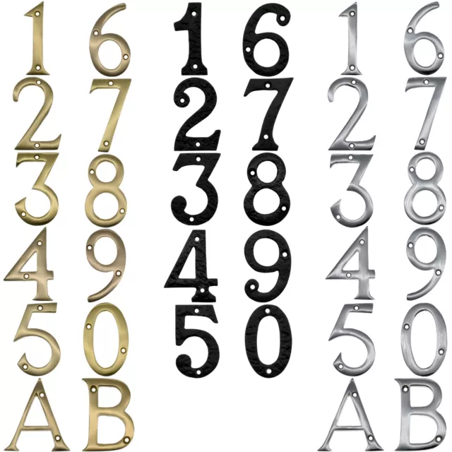 CHROME / BRASS / BLACK HOUSE DOOR NUMBERS 3" / 75mm Numeral Flat Apartment Metal