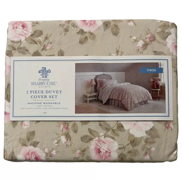 Simply Shabby Chic Tan & Pink Floral 2 Pc Duvet Cover Set Twin Bedding 2