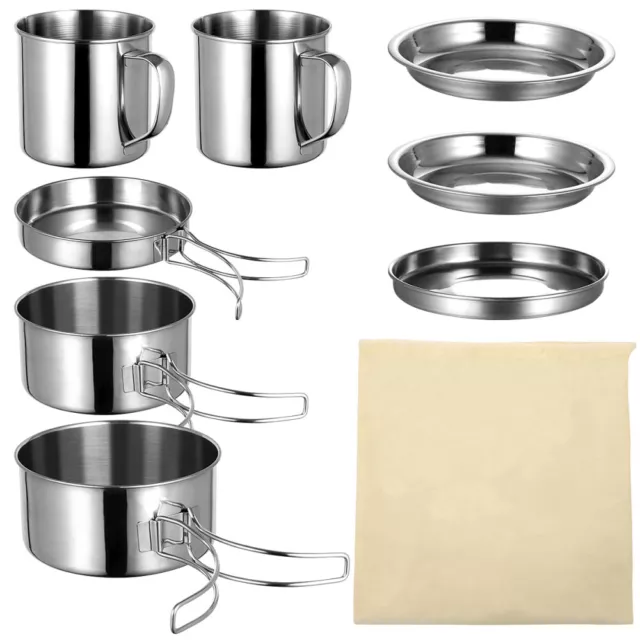 Portable Stainless Steel Cooking Mess Kit Pots Pan Outdoor Camping Cookware Set