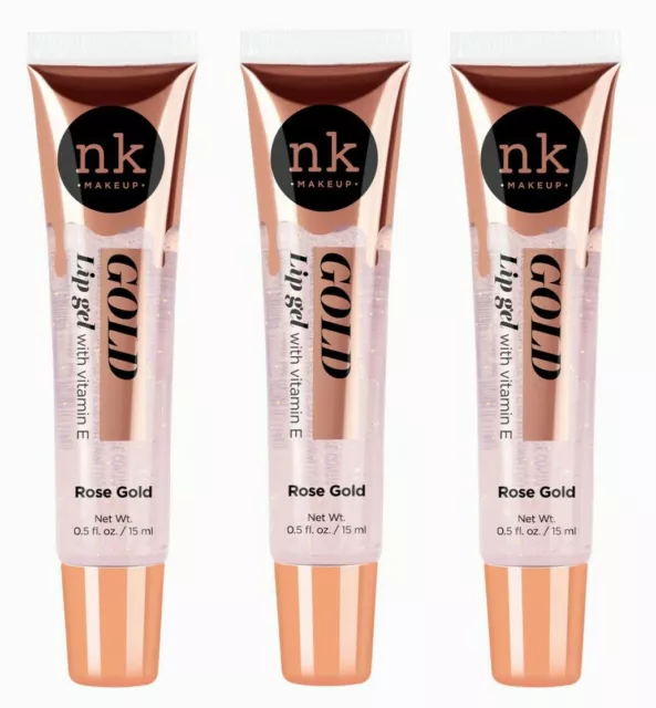 NK Makeup Rose Gold Lip Gel Lip Gloss with Vitamin E Pack of 3