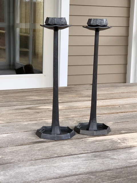 Magnificent hand-forged steel Candlesticks. Mission Style. Made in USA.- Pair