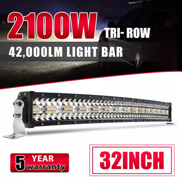 9D TRI-Row 32inch 2100W Curved LED Light Bar Spot Flood COMBO Offroad VS 30" 35"