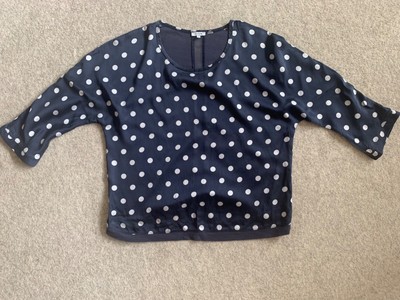 Jigsaw Silk fronted top size Large Navy blue with white spots