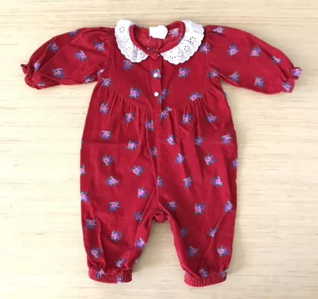 Peanuts Vintage Baby Infant Girls Romper One Piece Body Suit Red Floral 3-6 M