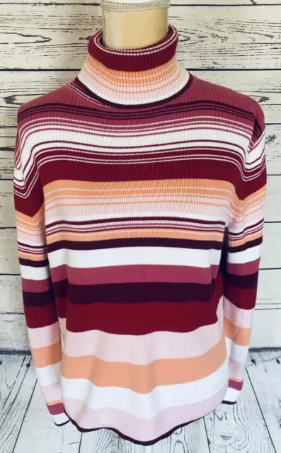 Women’s Large Sweater Valerie Stevens Lightweight Knit Turtleneck Striped Soft