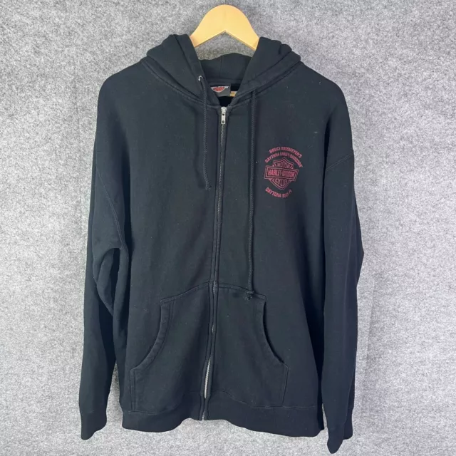 Vintage Harley Davidson Hoodie Mens Large Black Cotton Full Zip Daytona Beach