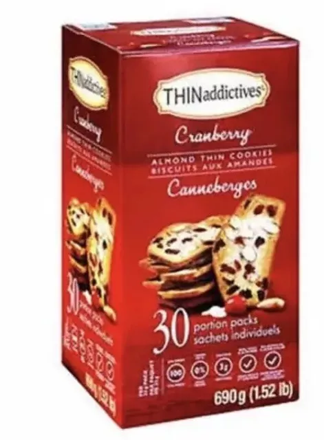 Big Box 30 packs Thin Addictives Almond Thins Cranberry 24oz 1.5lbs 680g 2