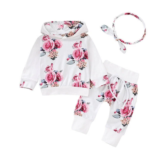 Abbigliamento neonata bambina top floreale con cappuccio pantaloni abiti per bambini set tuta 3