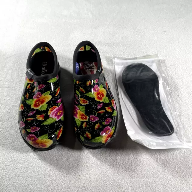 Sloggers Shoes Womens 7 Waterproof Black Floral Garden Outfitters Cloggs New