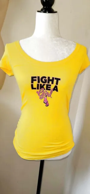 Size Small Women's Yellow T-Shirt BREAST CANCER/Fight Like A Girl Scoop Neck