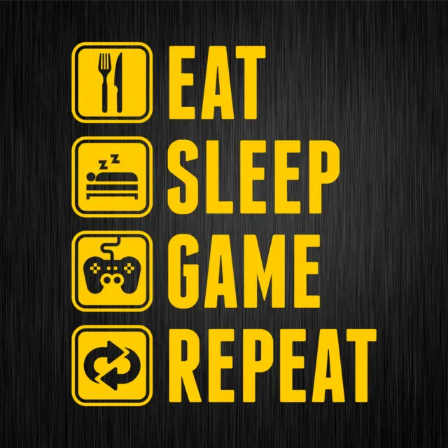 EAT SLEEP GAME REPEAT Gamer Zocker Fun Gelb Auto Vinyl Decal Sticker Aufkleber