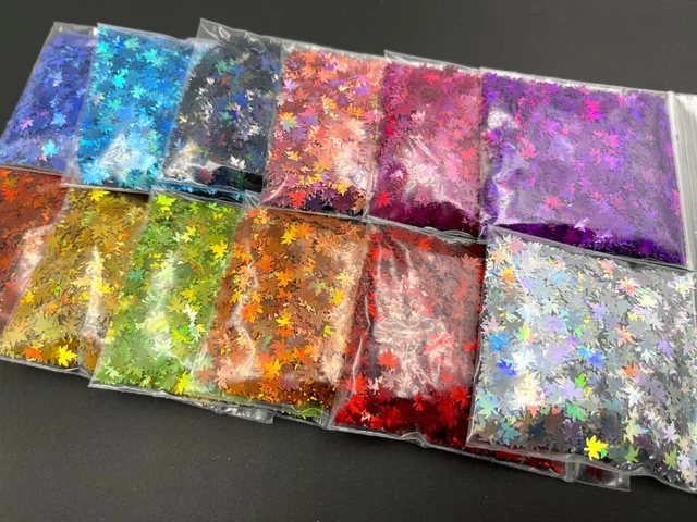 12x Olla 5g Hoja de Arce Arte en Uñas Colores Brillo Escamas Hojas Bolso de Otoño