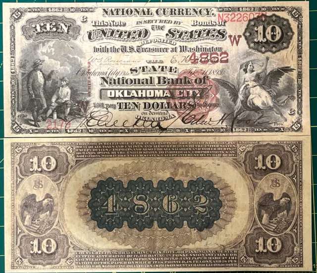 Reproduction Copy 1882 $10 Bill State National Bank Note Oklahoma City Oklahoma