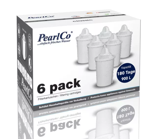 PearlCo CLASSIC Wasserfilter Kartuschen Pack 6 (kompatibel mit BRITA Classic)