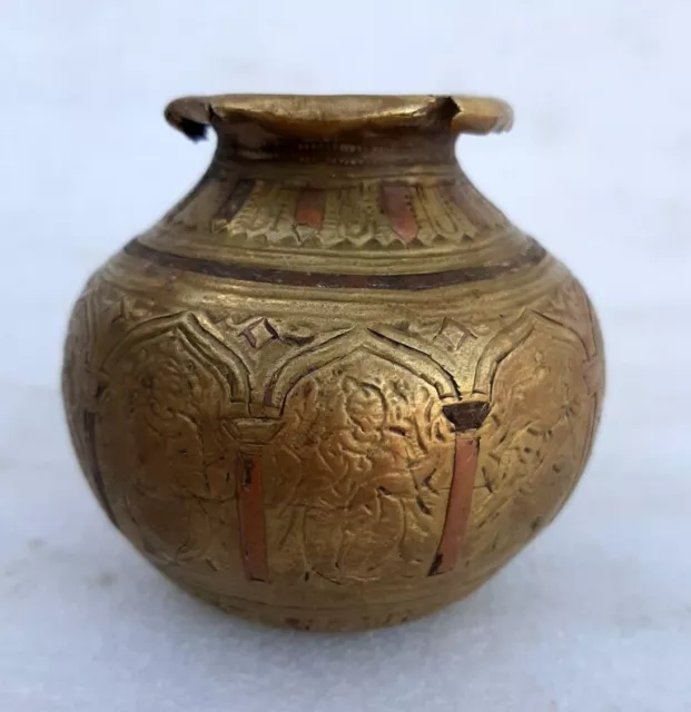 Antique Old Rare Brass Copper Hand Made God Figure Carving Hindu Holy Water Pot