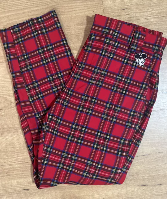 DISNEY FOREVER 21 Old School Mickey Mouse Red Plaid Ankle Pants Mens ...