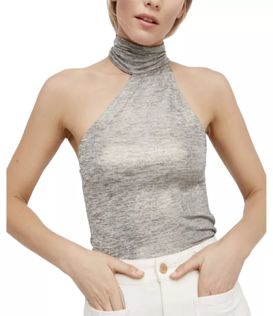 Free People Koda Grey Metallic One Shoulder Top Womens Sz XSmall NWT